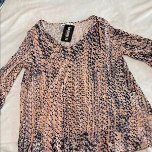 Doublju Blush Animal-Print V-Neck Long Sleeve Top